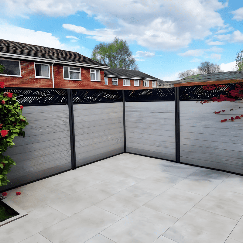 grey wooden fence panels with trellis