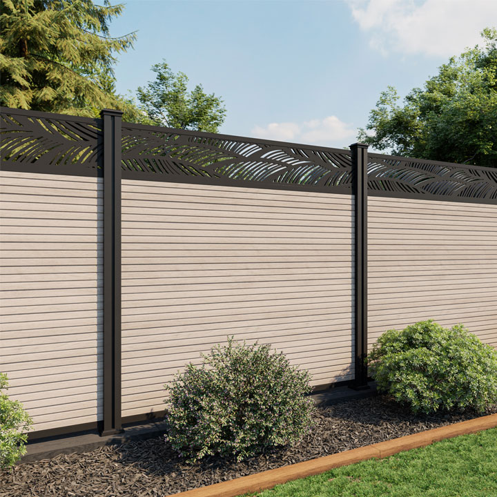 Antique Slatted Composite Fence Panel with Leaf Trellis